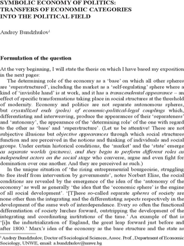 Symbolic Economy of Politics: Transfers of Economic Categories Into the Political Field