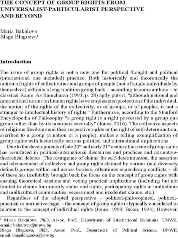 The Concept of Group Rights from Universalist-Particularist Perspective and Beyond