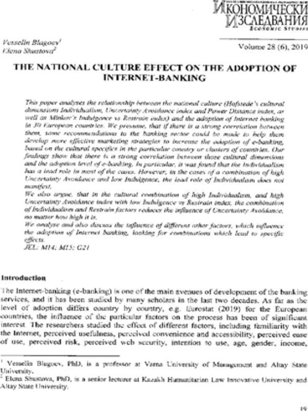 The National Culture Effect on the Adoption of Internet-Banking