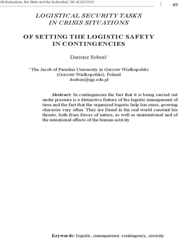 Logistical security tasks in crisis situations