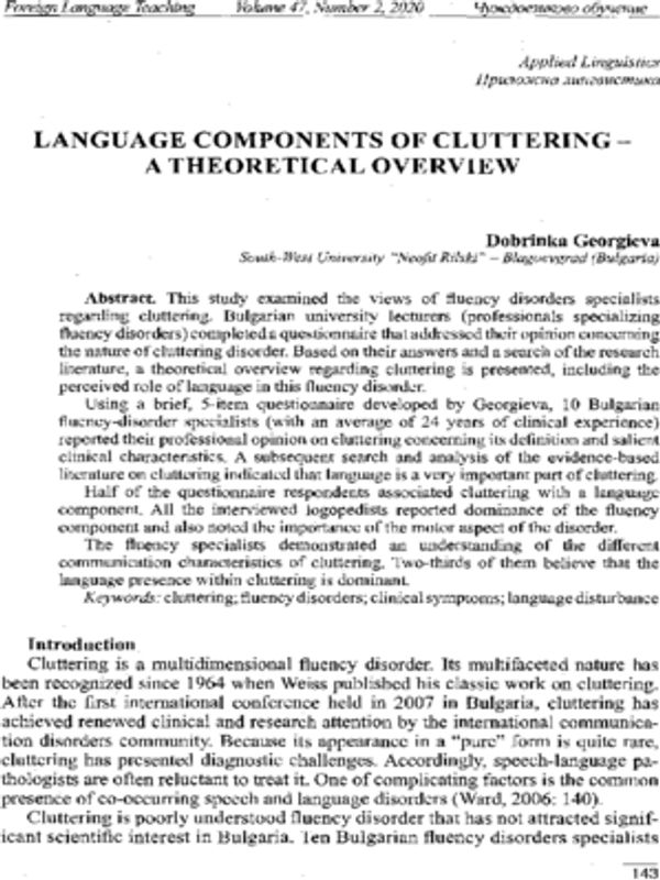 Language Components of Cluttering – a Theoretical Overview