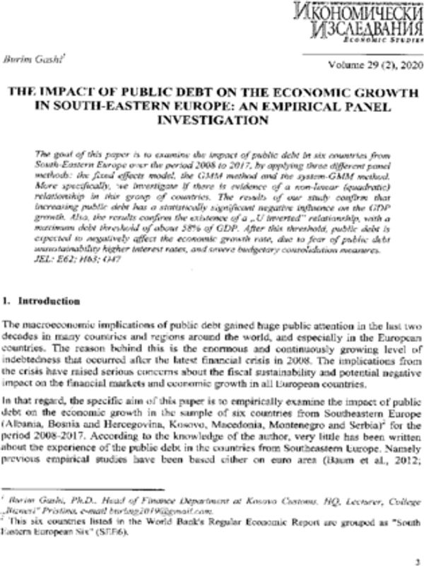 The Impact of Public Debt on the Economic Growth in South Eastern Europe: An Empirical Panel Investigation