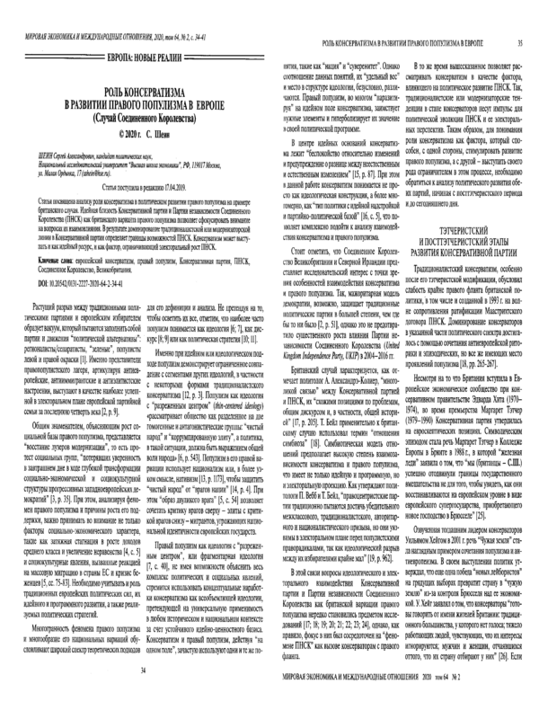 Роль консерватизма в развитии правого популизма в Европе (Случай Соединеноого Королевства)