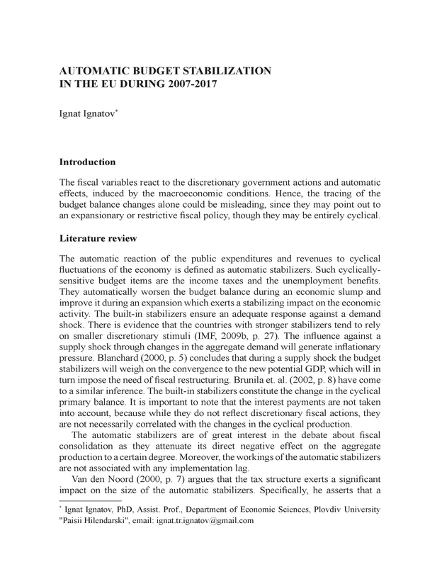 Automatic Budget stabilization in the EU during 2007-2017