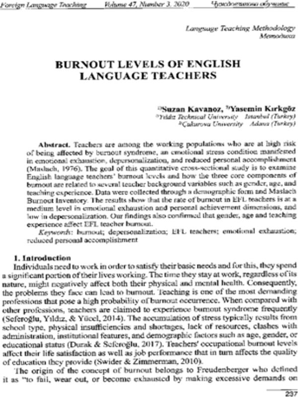 Burnout levels of english language teachers