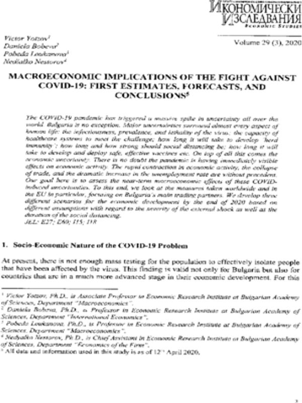 Macroeconomic Implications of the Fight against COVID-19: First Estimates, Forecasts, and Conclusions