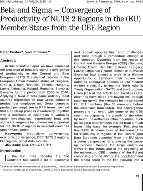 Beta and Sigma – Convergence of Productivity of NUTS 2 Regions in the (EU) Member States from the CEE Region