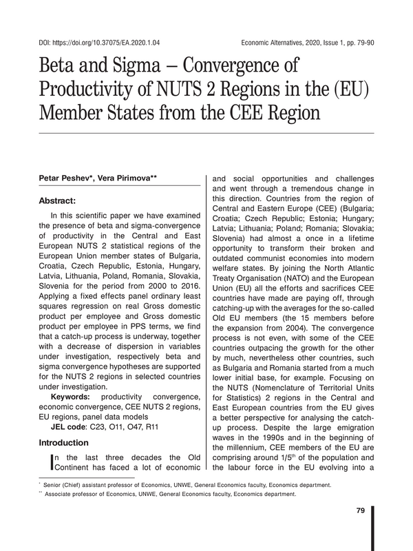 Beta and Sigma – Convergence of Productivity of NUTS 2 Regions in the (EU) Member States from the CEE Region