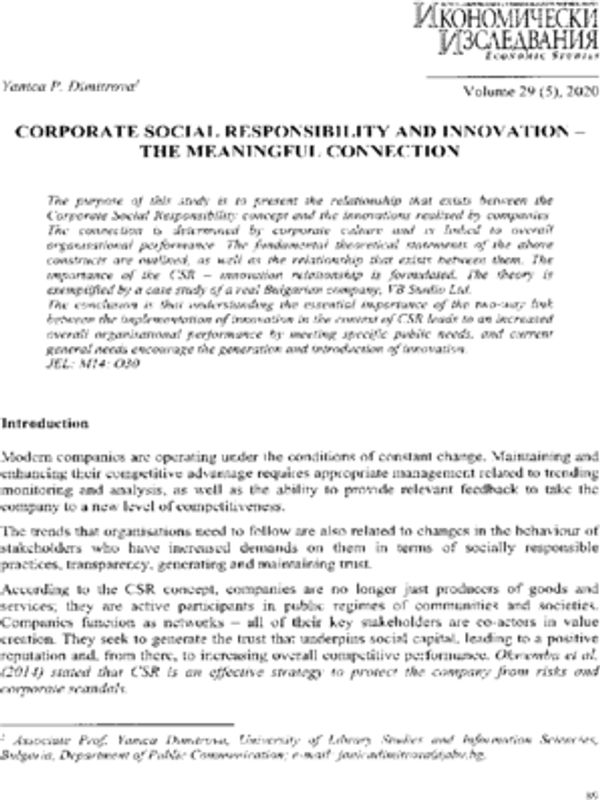 Corporate Social Responsibility and Innovation – the Meaningful Connection