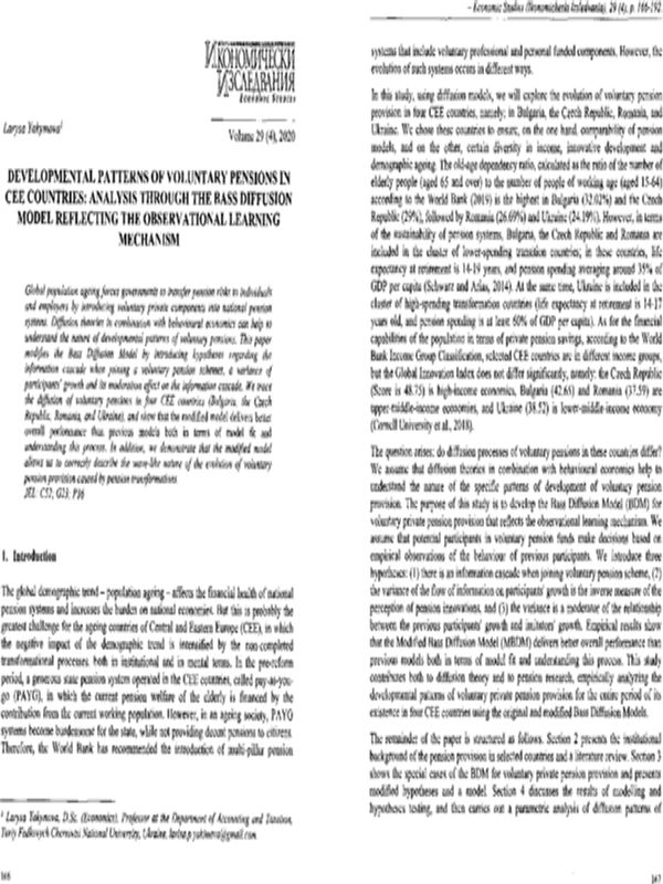 Developmental Patterns of Voluntary Pensions in CEE Countries: Analysis through the Bass Diffusion Model Reflecting the Observational Learning Mechanism
