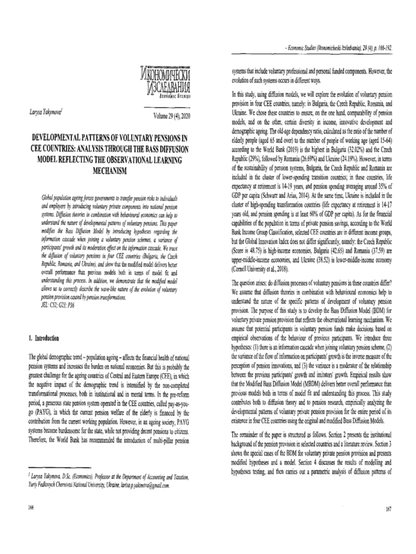 Developmental Patterns of Voluntary Pensions in CEE Countries: Analysis through the Bass Diffusion Model Reflecting the Observational Learning Mechanism