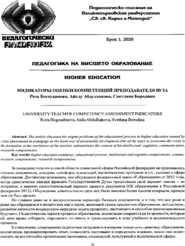 Индикаторы оценки компетенций преподавателя ВУЗА