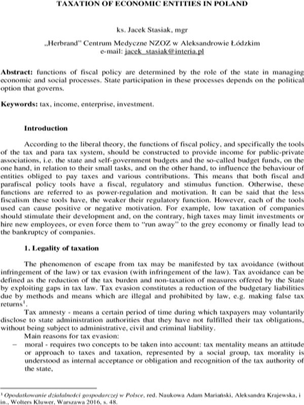 Taxation of economic entities in Poland