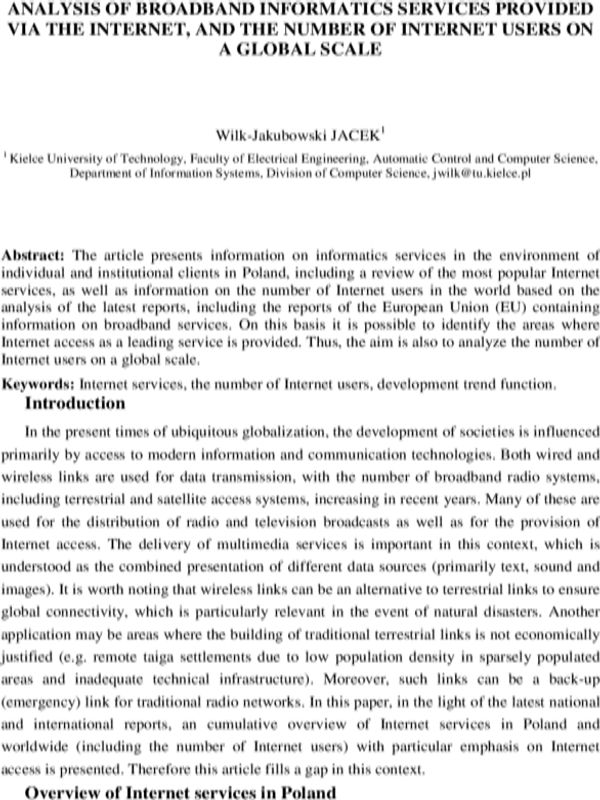 Analysis of broadband informatics services Internet, and the number of Internet users on a global scale