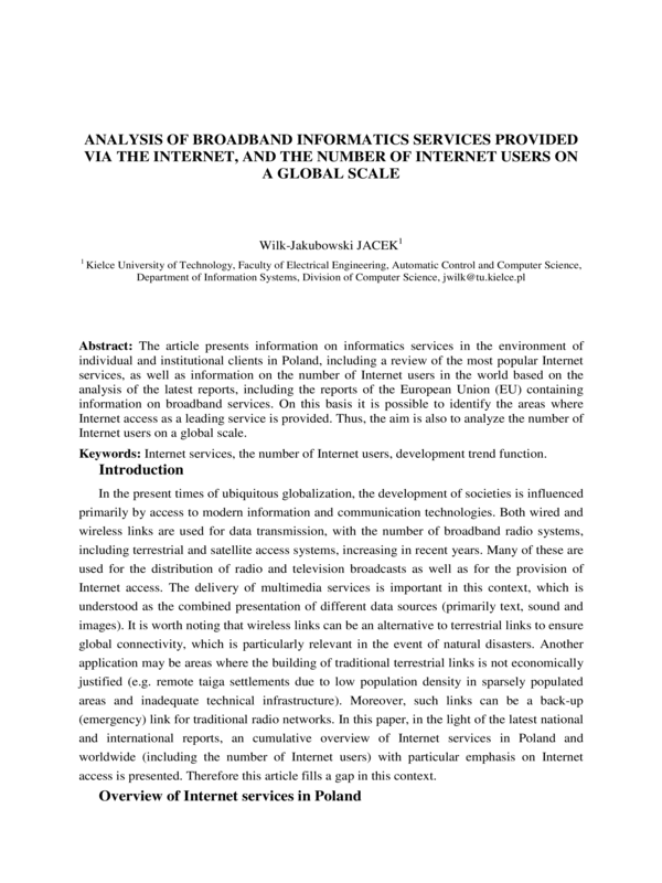 Analysis of broadband informatics services Internet, and the number of Internet users on a global scale