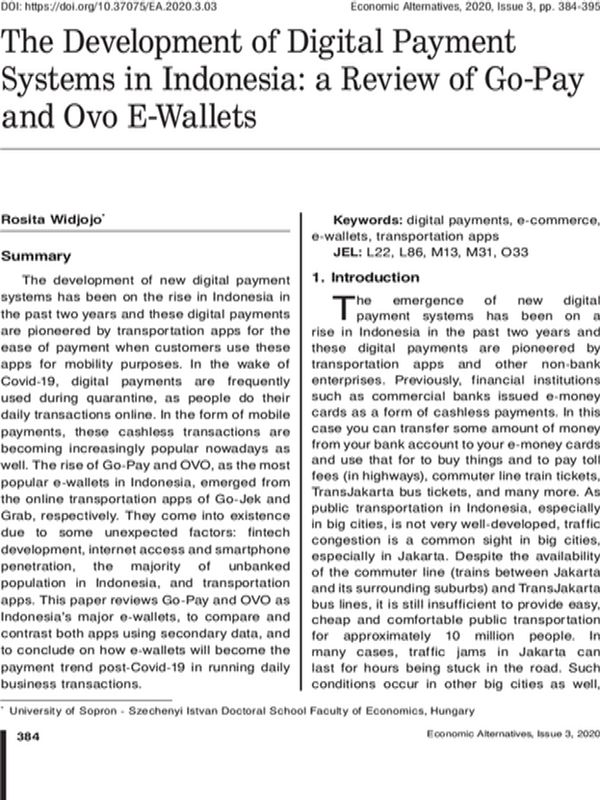 The Development of Digital Payment Systems in Indonesia: a Review of Go-Pay and Ovo E-Wallets
