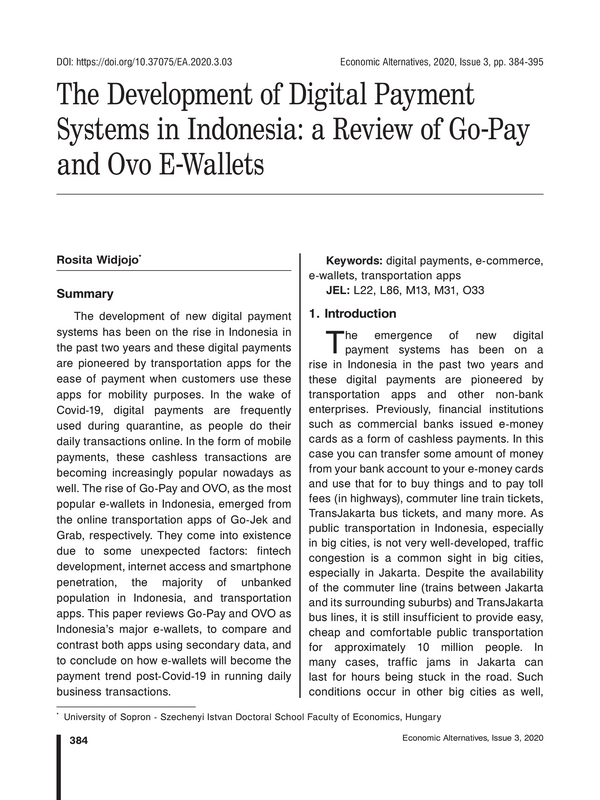 The Development of Digital Payment Systems in Indonesia: a Review of Go-Pay and Ovo E-Wallets