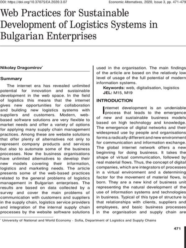 Web Practices for Sustainable Development of Logistics Systems in Bulgarian Enterprises