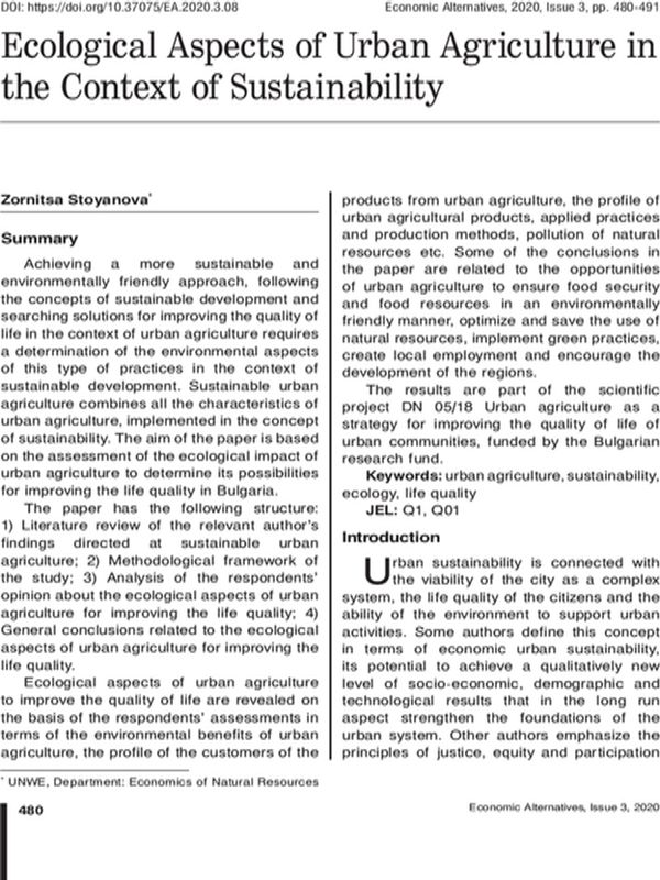 Ecological Aspects of Urban Agriculture in the Context of Sustainability