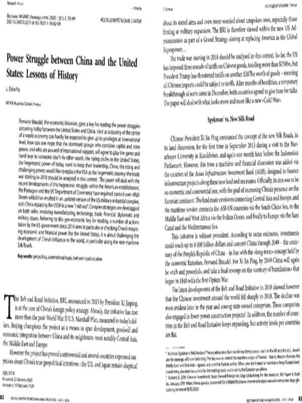 Power Struggle between China and the United States: Lessons of history