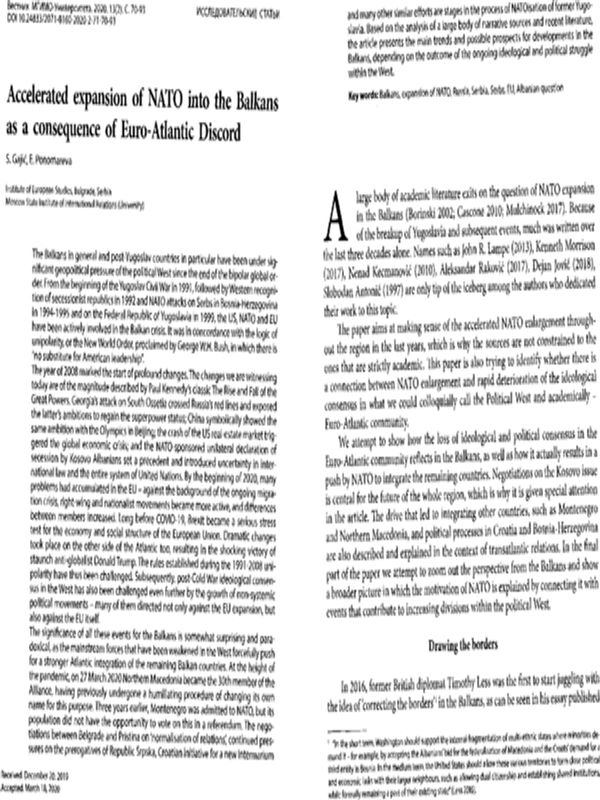 Accelerated expansion of NATO into the Balkans as a consequence of Euro-Atlantic Discord