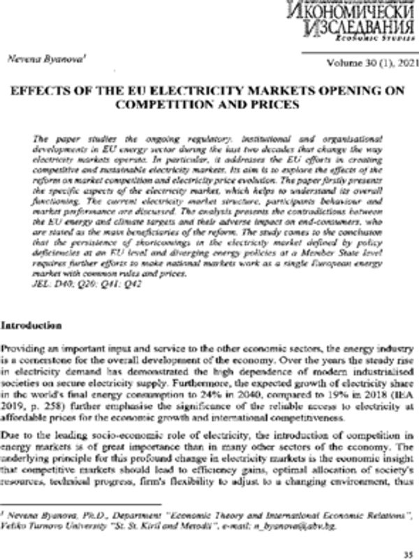Effects of the EU Electricity Markets Opening on Competition and Prices