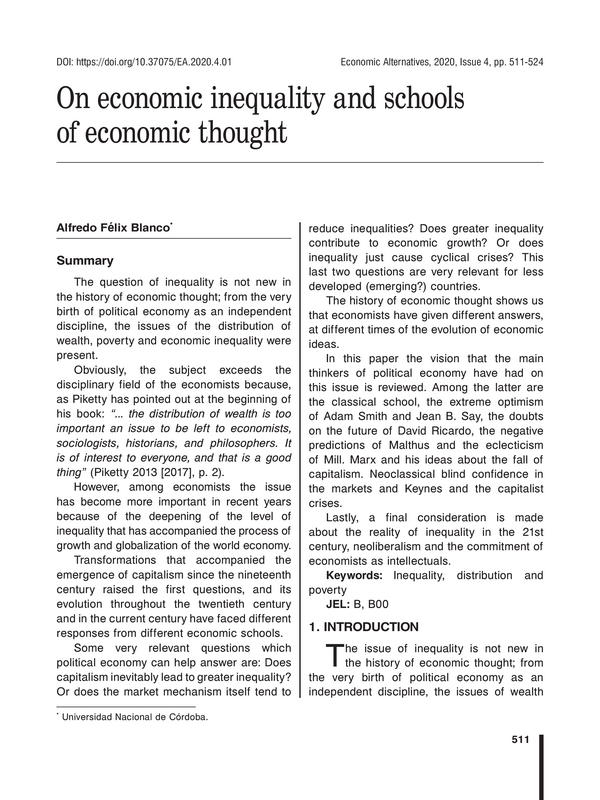 On economic inequality and schools of economic thought