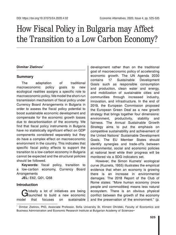 How Fiscal Policy in Bulgaria may Affect the Transition to a Low Carbon Economy?