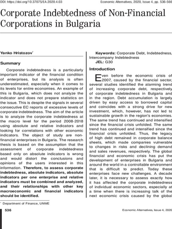 Corporate Indebtedness of Non-Financial Corporations in Bulgaria