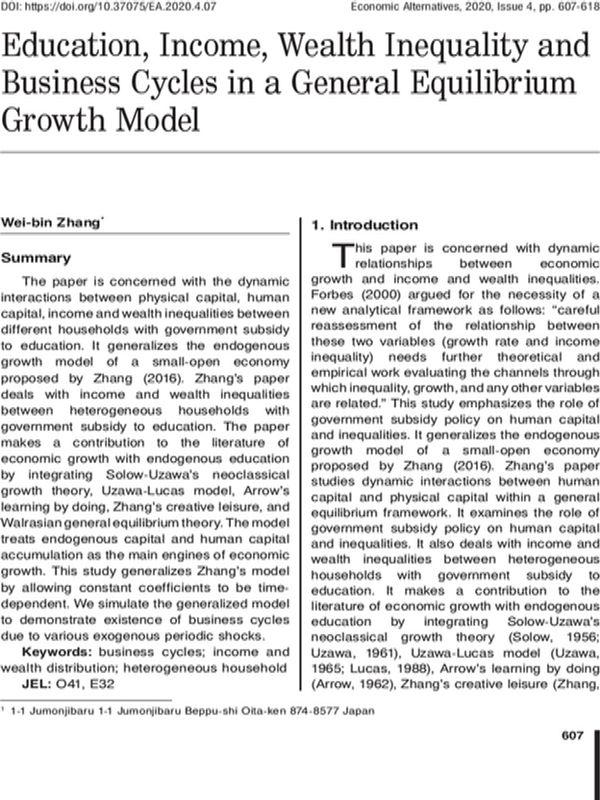 Education, Income, Wealth Inequality and Business Cycles in a General Equilibrium Growth Model