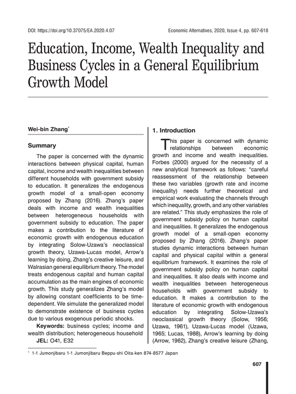 Education, Income, Wealth Inequality and Business Cycles in a General Equilibrium Growth Model