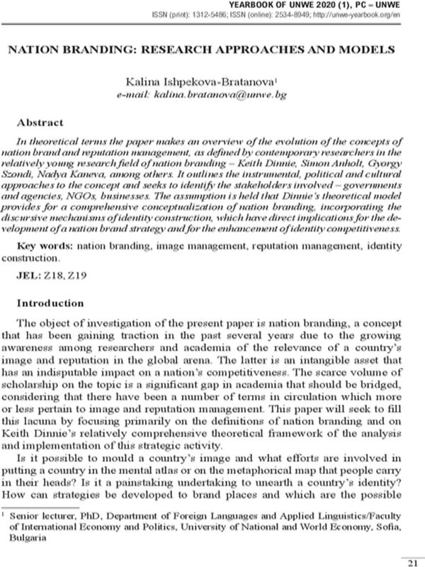 Nation Branding: Research Approaches and Models