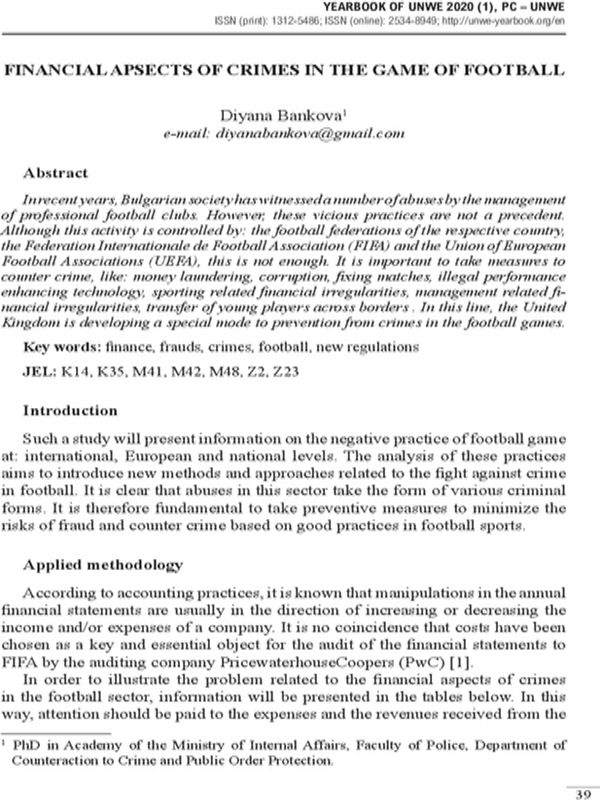Financial Aspects of Crimes in the Game of Football