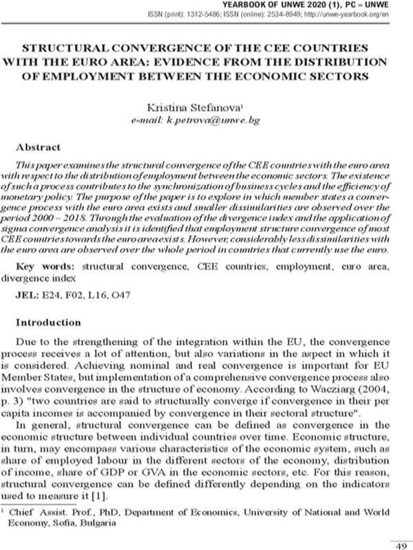 Structural Convergence of the CEE Countries with the Euro Area: Evidence from the Distribution of Employment between the Economic Sectors
