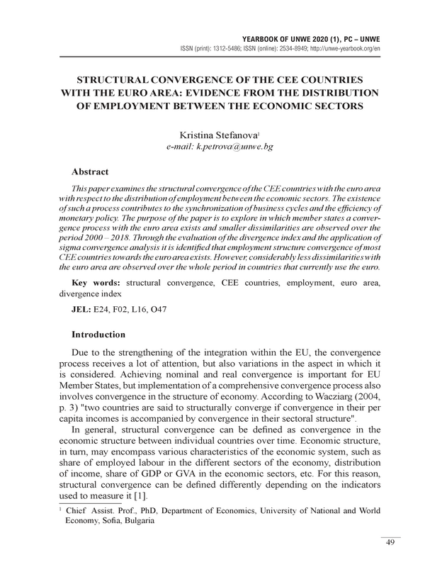 Structural Convergence of the CEE Countries with the Euro Area: Evidence from the Distribution of Employment between the Economic Sectors