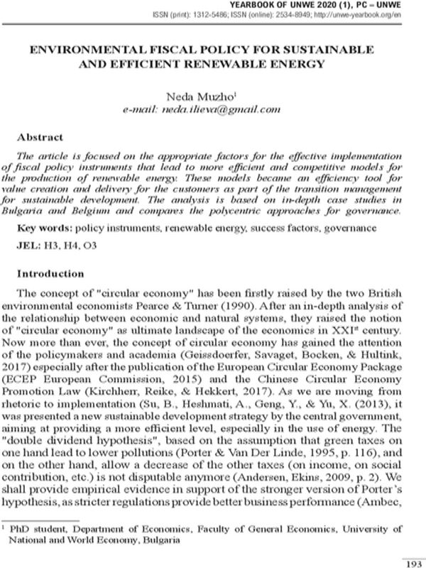 Environmental Fiscal Policy for Sustainable and Efficient Renewable Energy