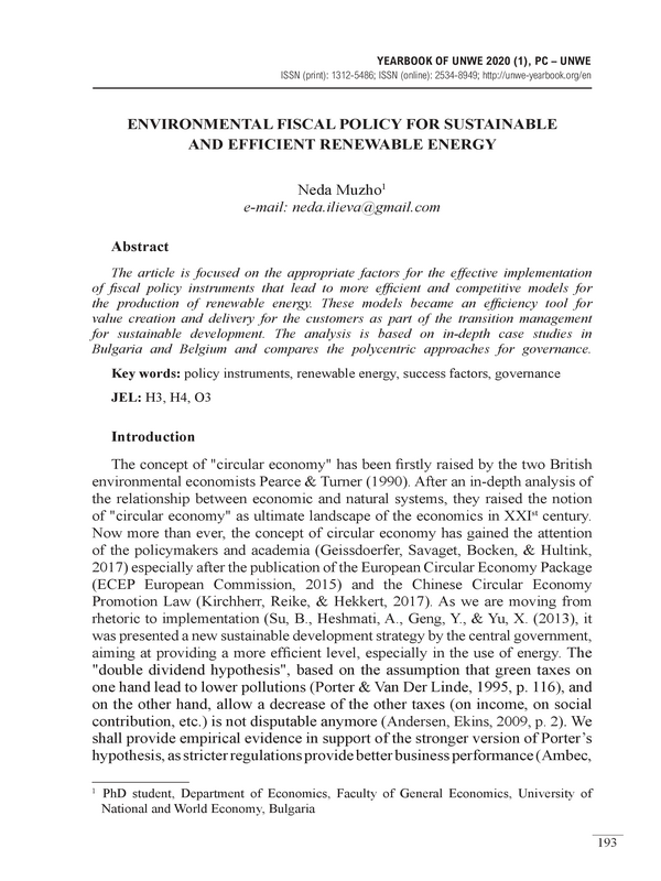 Environmental Fiscal Policy for Sustainable and Efficient Renewable Energy