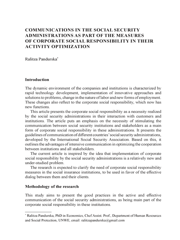 Communications in the Social Security Administrations as Part of the Measures of Corporate Social Responsibility in their Activity Optimization