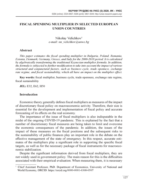 Fiscal spending multiplier in selected European union countries