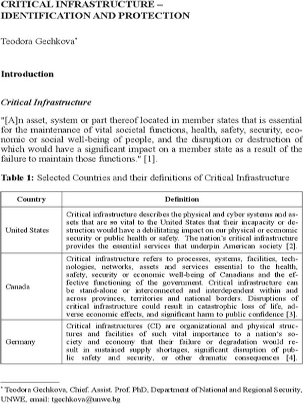 Critical Infrastructure – Identification and Protection