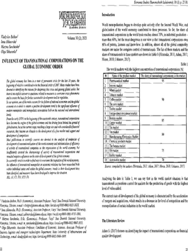 Influence of Transnational Corporations on the Global Economic Order