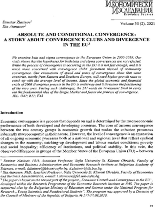 Absolute and Conditional Convergence: A Story about Convergence Clubs and Divergence in the EU