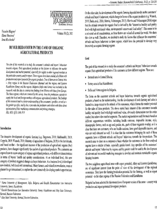 Buyer Behaviour in the Case of Organic Agricultural Products