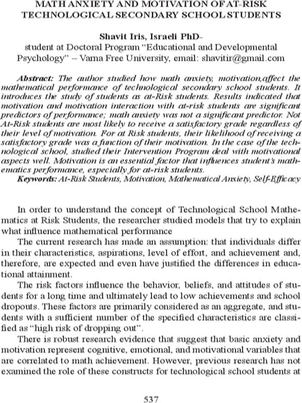 Math Anxiety and Motivation of At-Risk technological secondary school students
