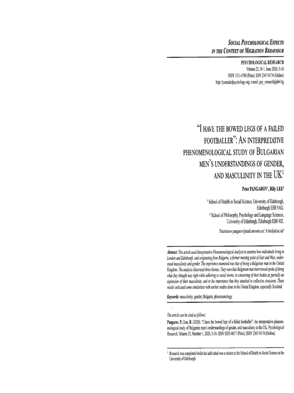 “I have the bowed legs of a failed footballer”: An interpretative phenomenological study of Bulgarian men’s understandings of gender, and masculinity in the UK