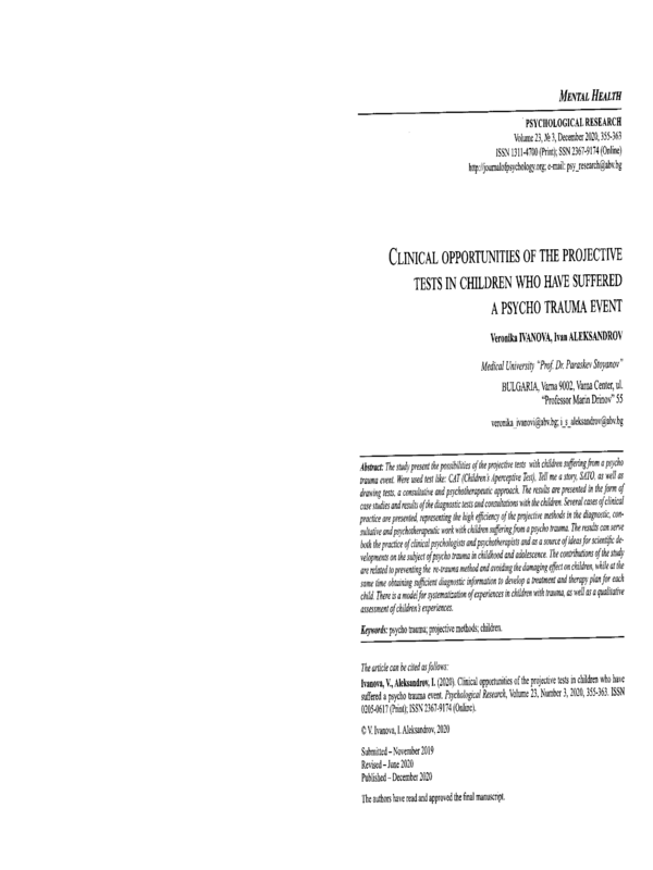 Clinical opportunities of the projective tests in children who have suffered a psycho trauma event