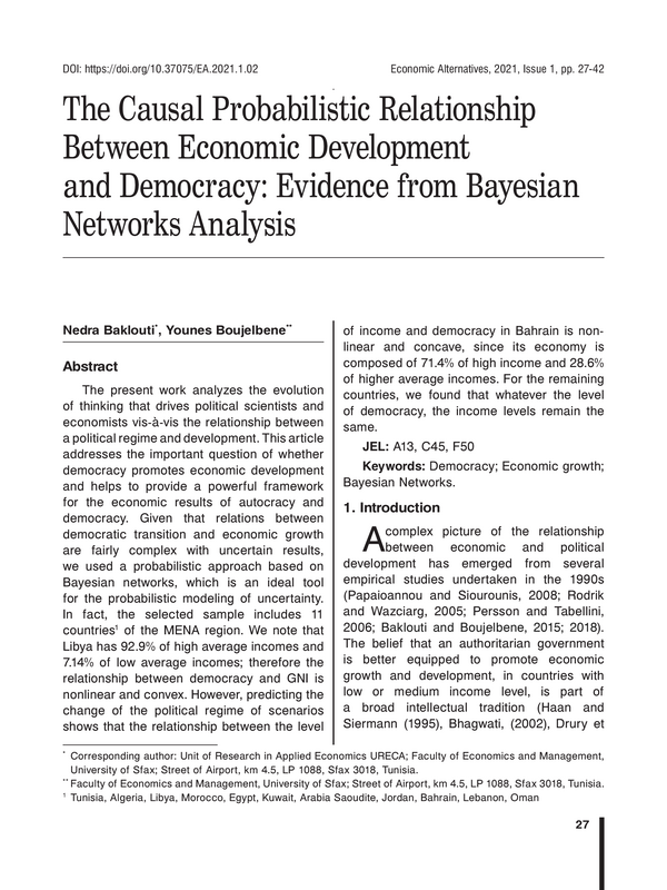 The Causal Probabilistic Relationship Between Economic Development and Democracy: Evidence from Bayesian Networks Analysis