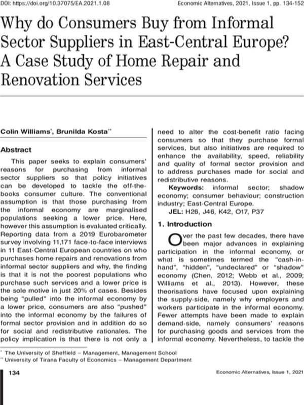 Why do Consumers Buy from Informal Sector Suppliers in East-Central Europe? A Case Study of Home Repair and Renovation Services