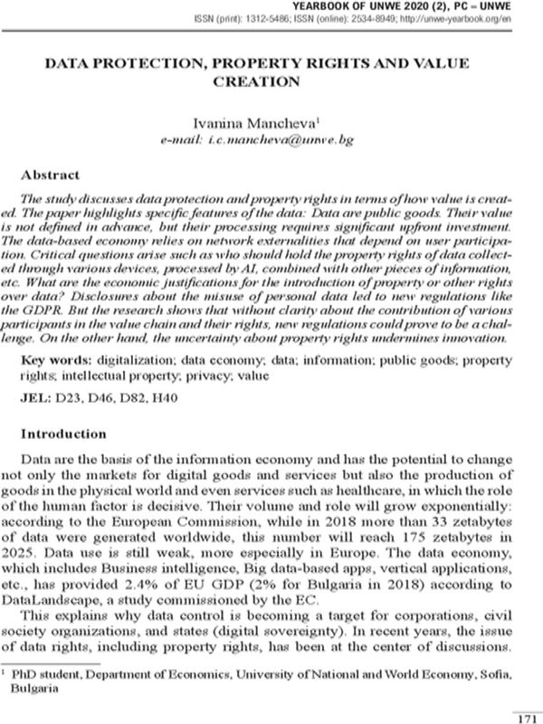 Data Protection, Property Rights and Value Creation