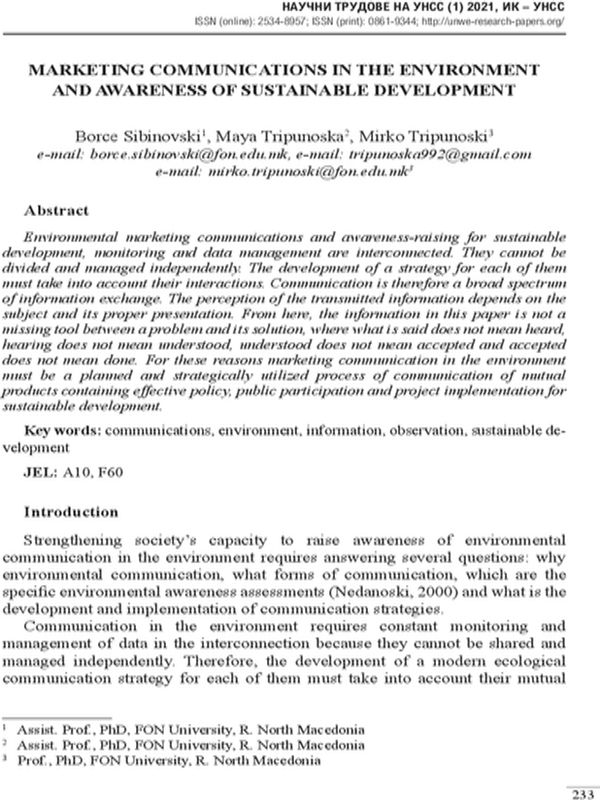 Marketing Communications in the Environment and Awareness of Sustainable Development